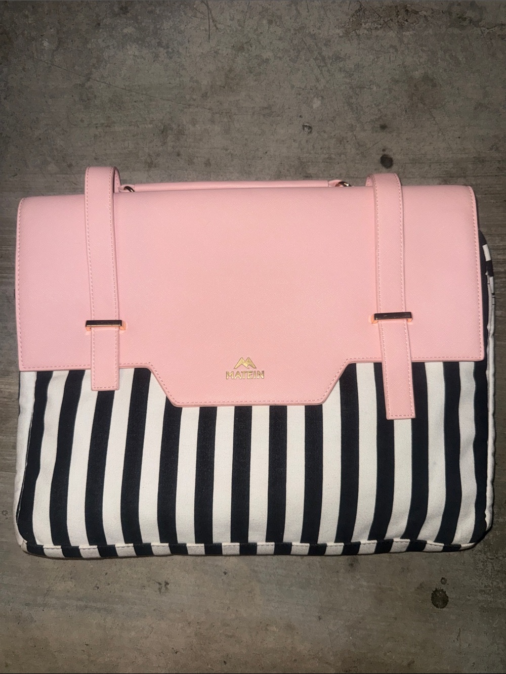 Madden Pink Top-Handle Laptop Bag with Black & White Stripes